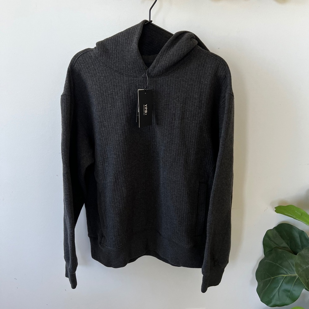YPB Your Personal Best Mens Ribbed Hoodie Charcoal Grey Activewear Medium NEW